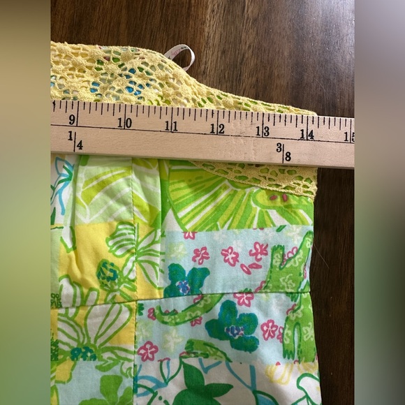 Lilly Pulitzer Bowen Patchwork Gator Green Yellow Blue Strapless Dress Sz 2 EUC - Picture 3 of 7